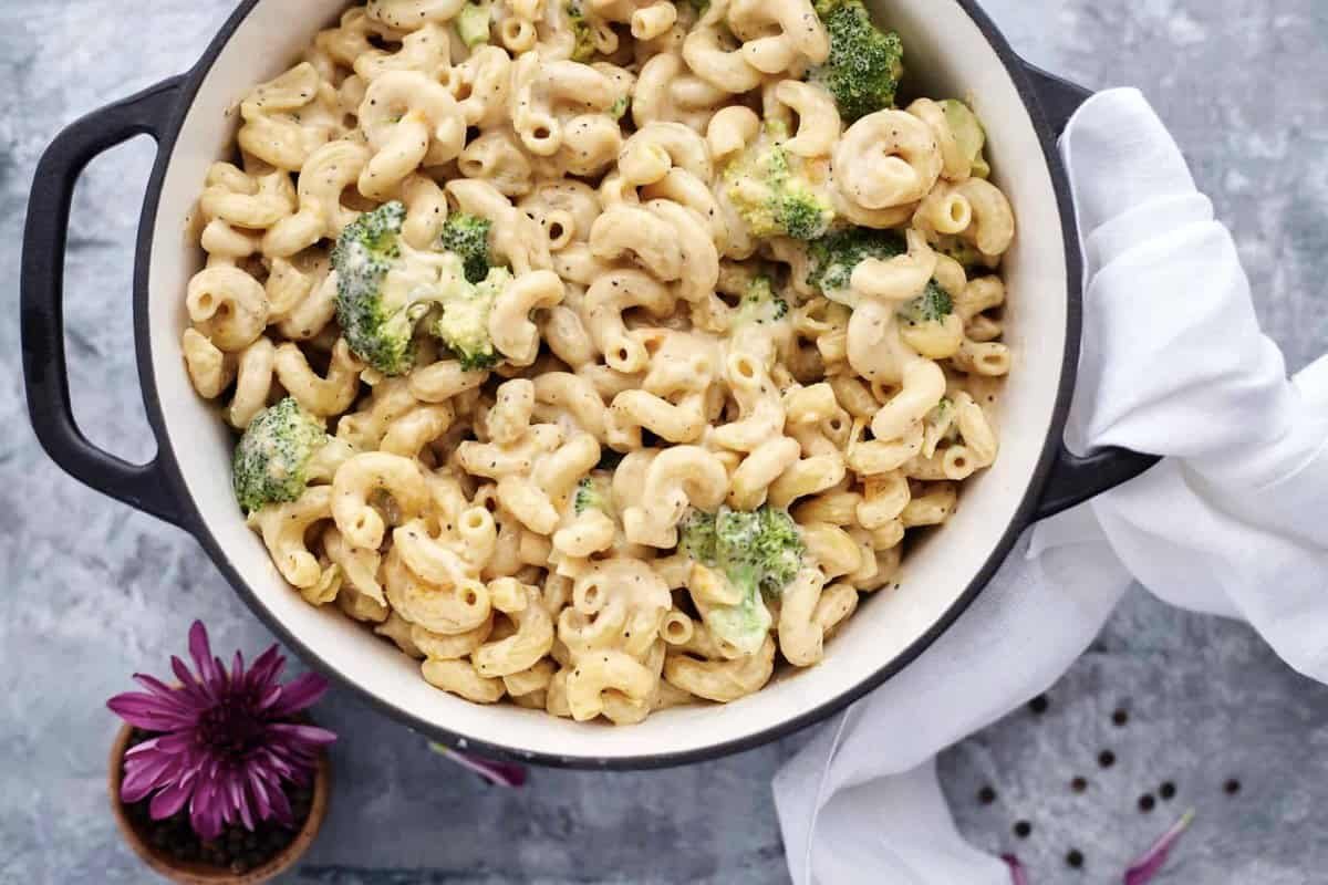 One Pot Mac and Cheese with Broccoli at the Table