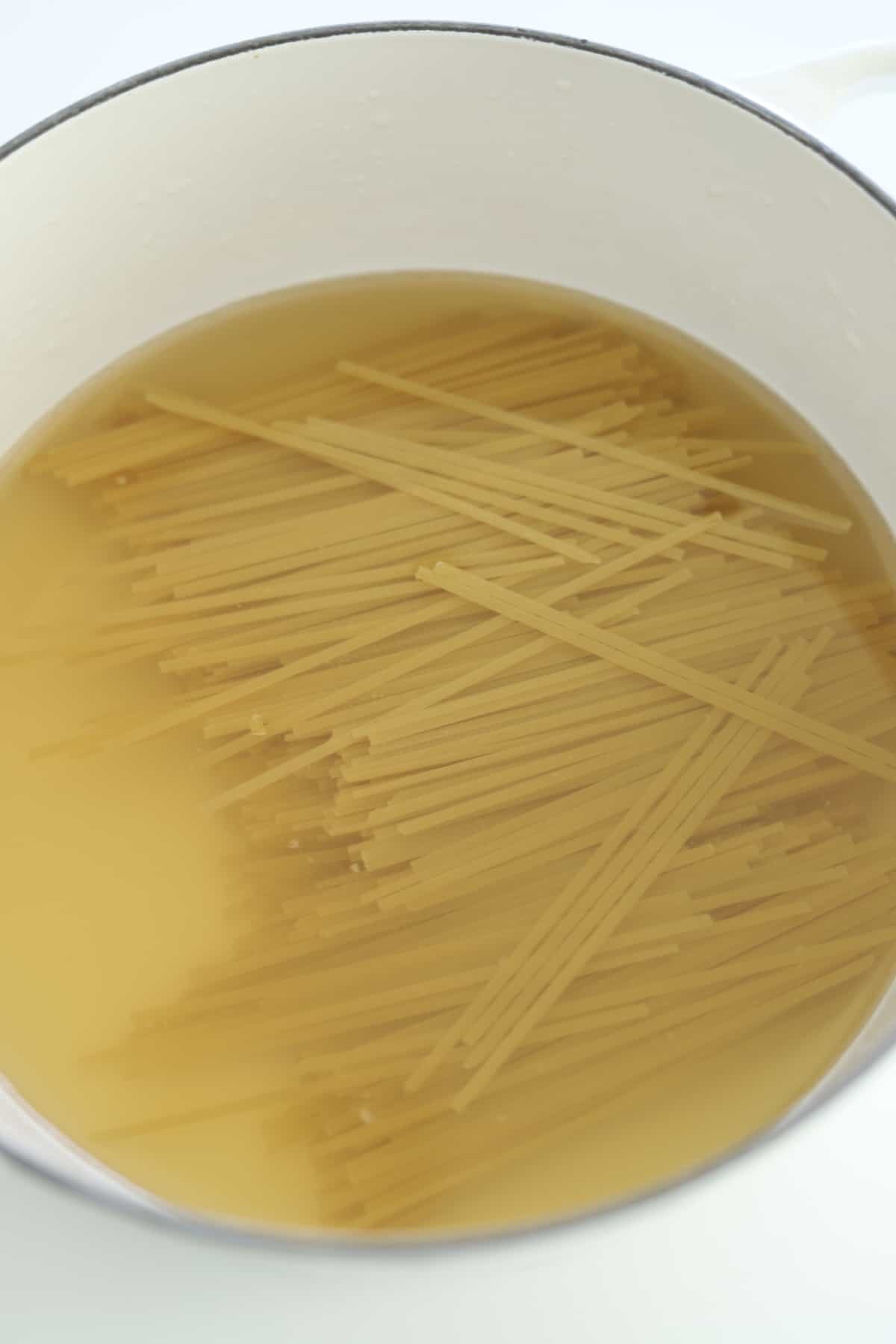 spaghetti noodles in broth