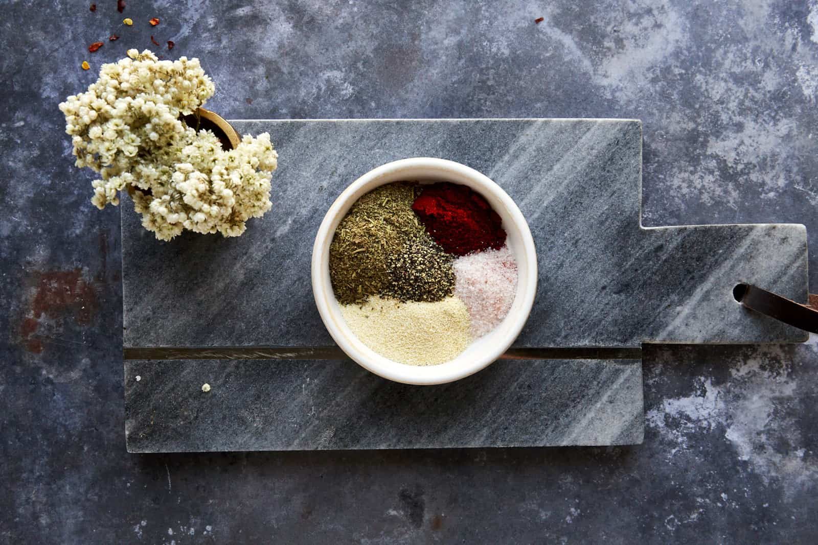 A small bowl of seasonings.