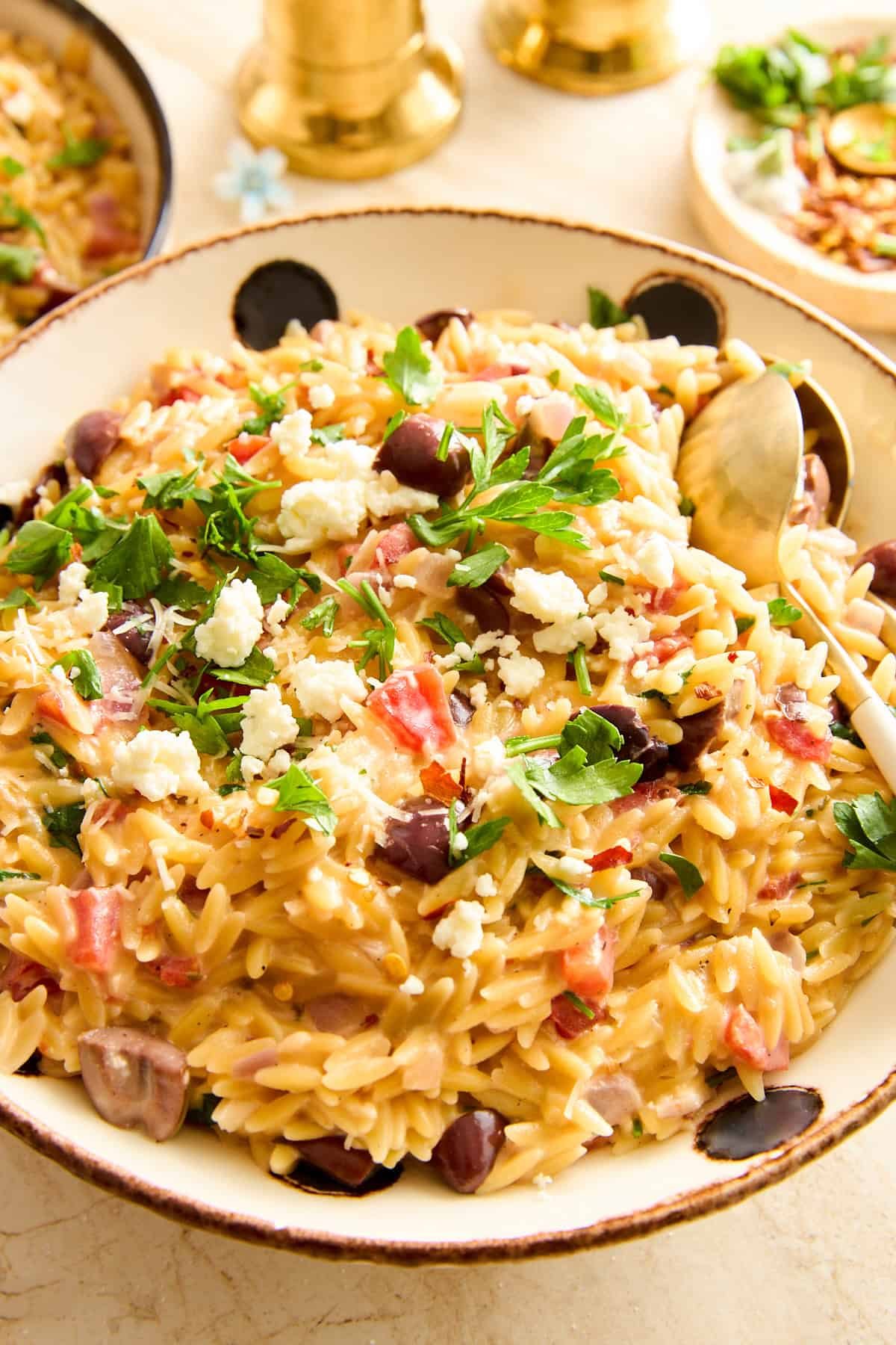 One Pot Mediterranean Orzo Pasta at the Table
