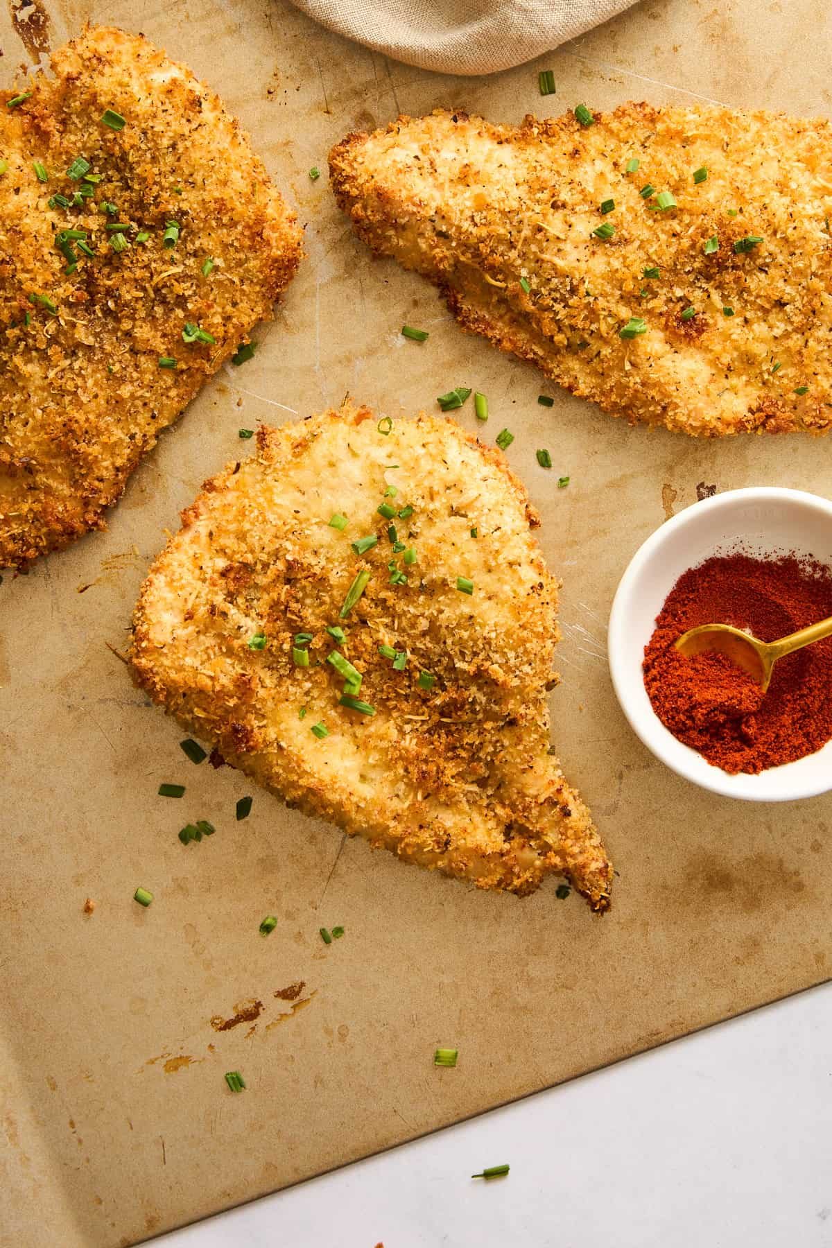 Simple Oven Fried Chicken pieces.