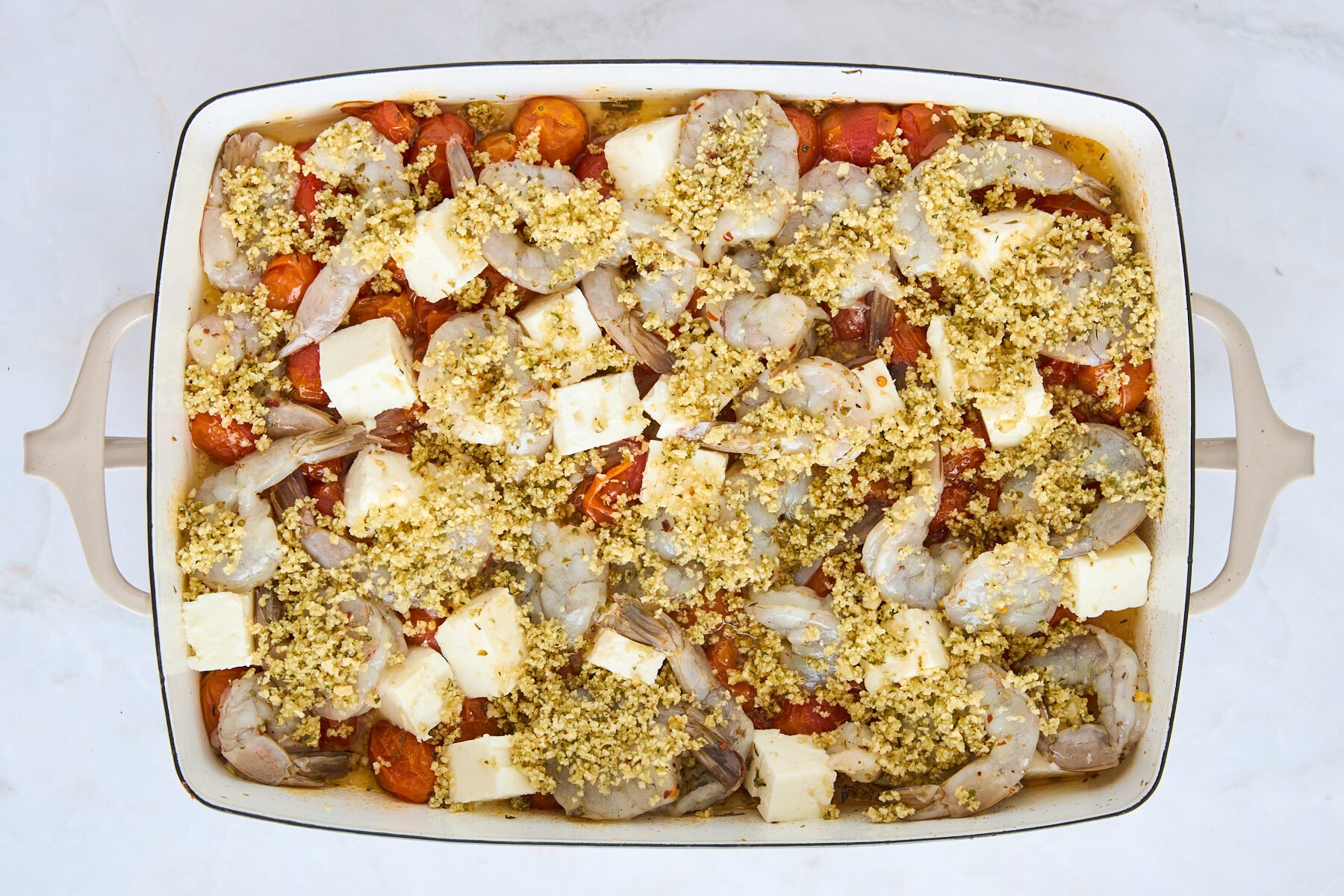 Raw panko shrimp and feta bake.