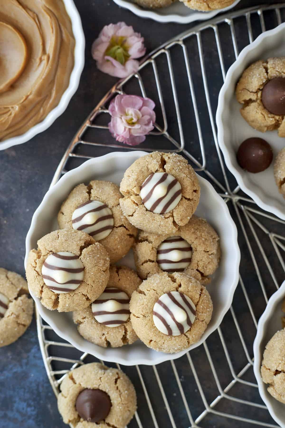 peanut butter blossoms with Hershey's hugs.