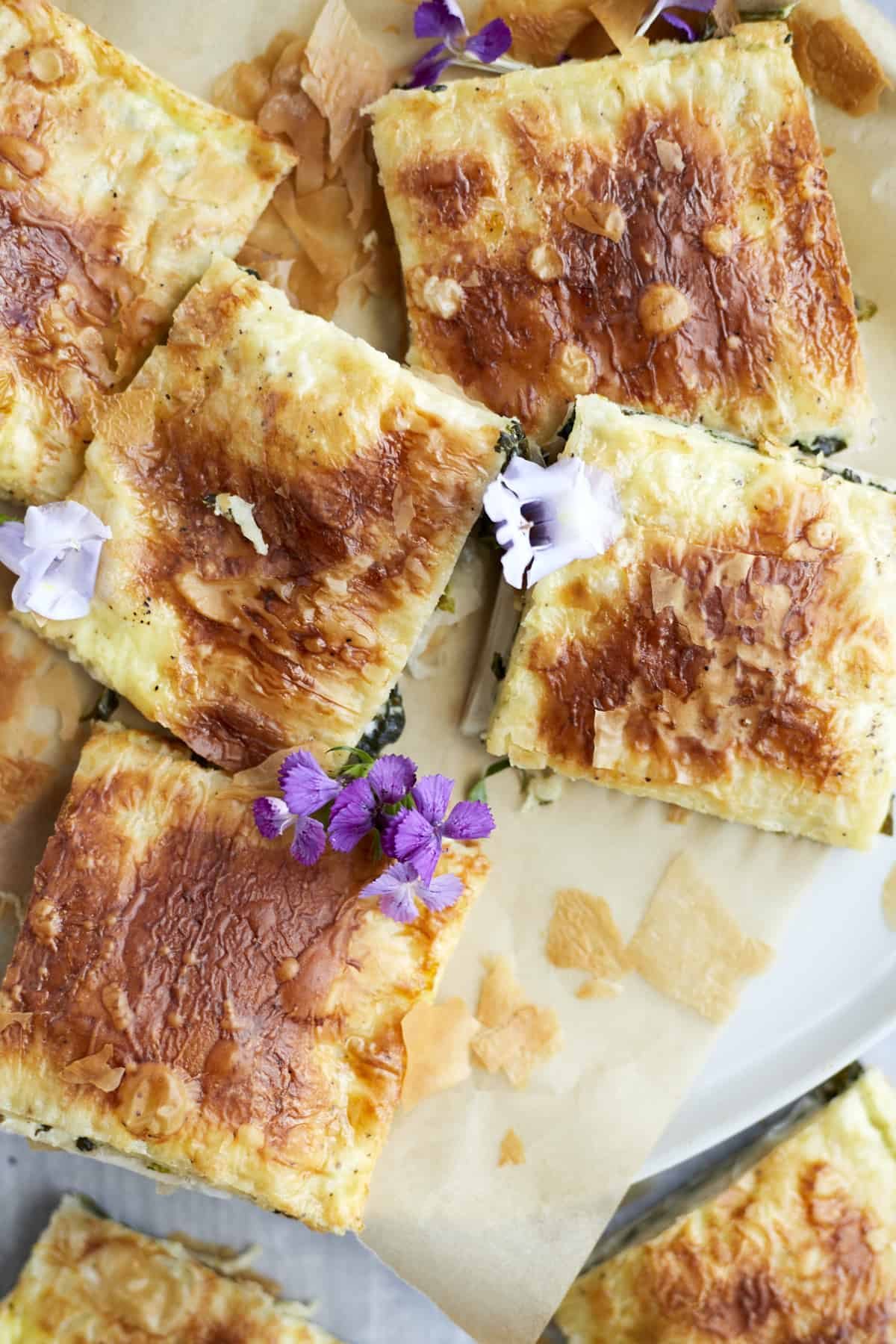squares of phyllo spinach pie (Egyptian goulash)