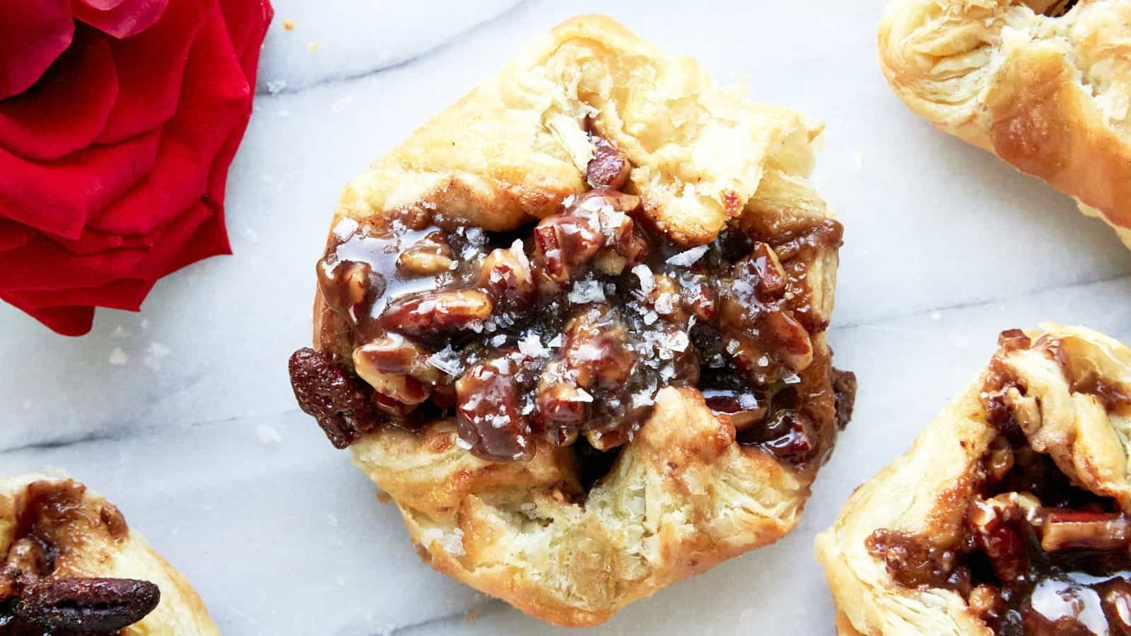 Baked pecan pie puff pastry bite.