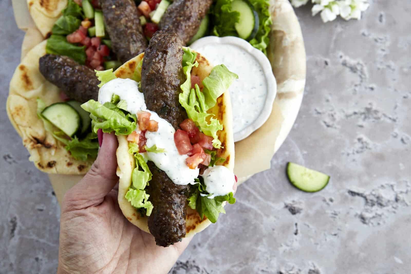 a pita pocket full of kofta - a perfect Ramadan recipe