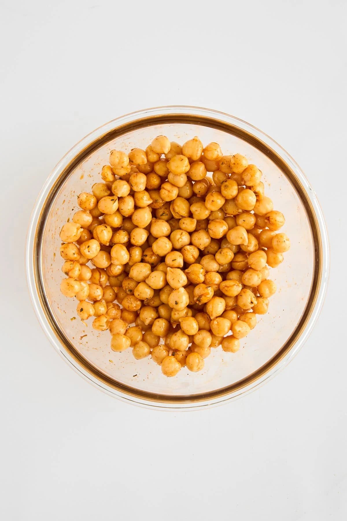 Seasoned chickpeas in a bowl.
