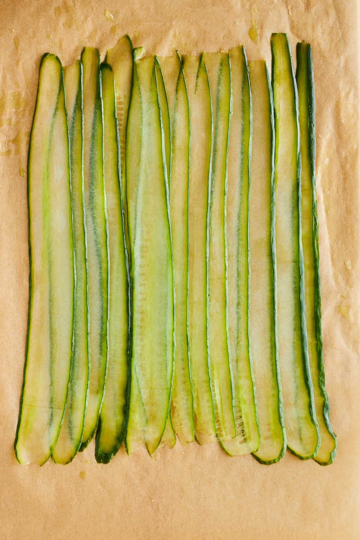 Cucumber slices layered over each other.