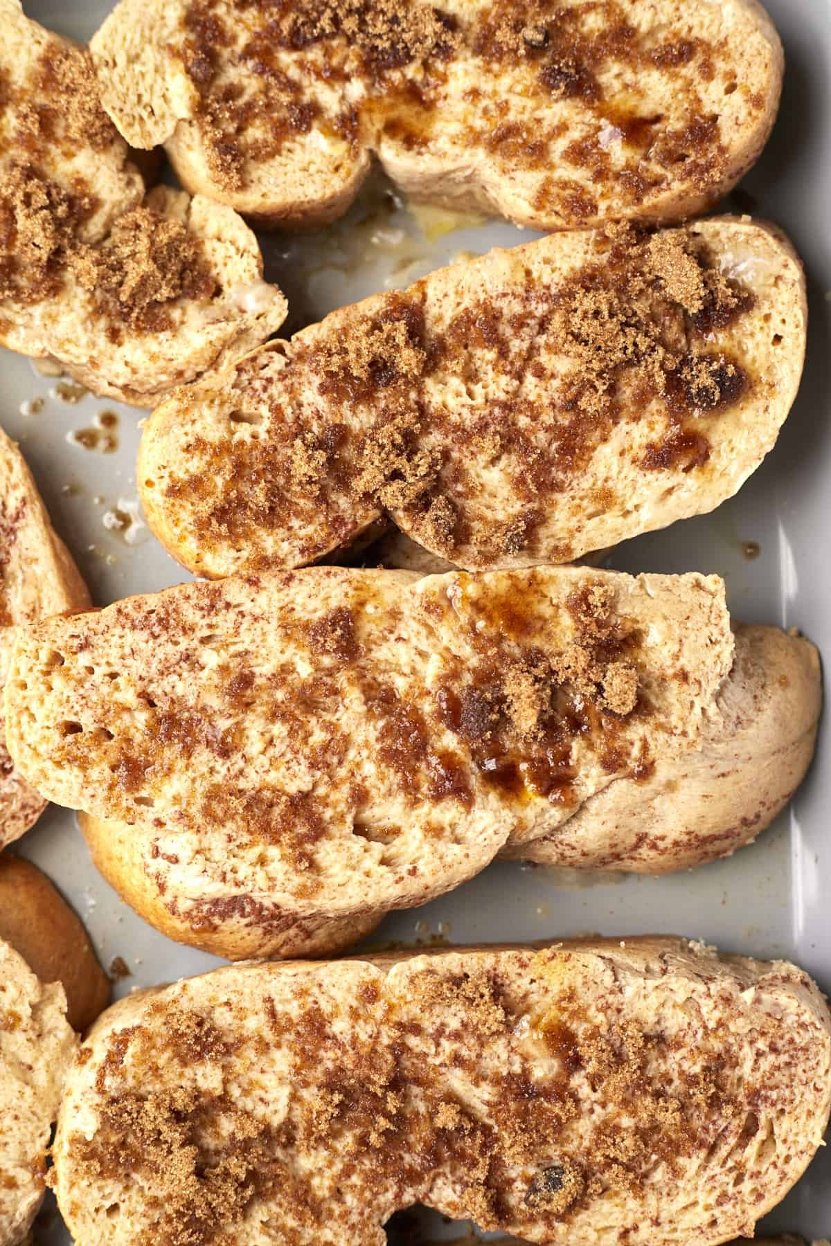 sheet pan of sheet pan french toast topped with brown sugar