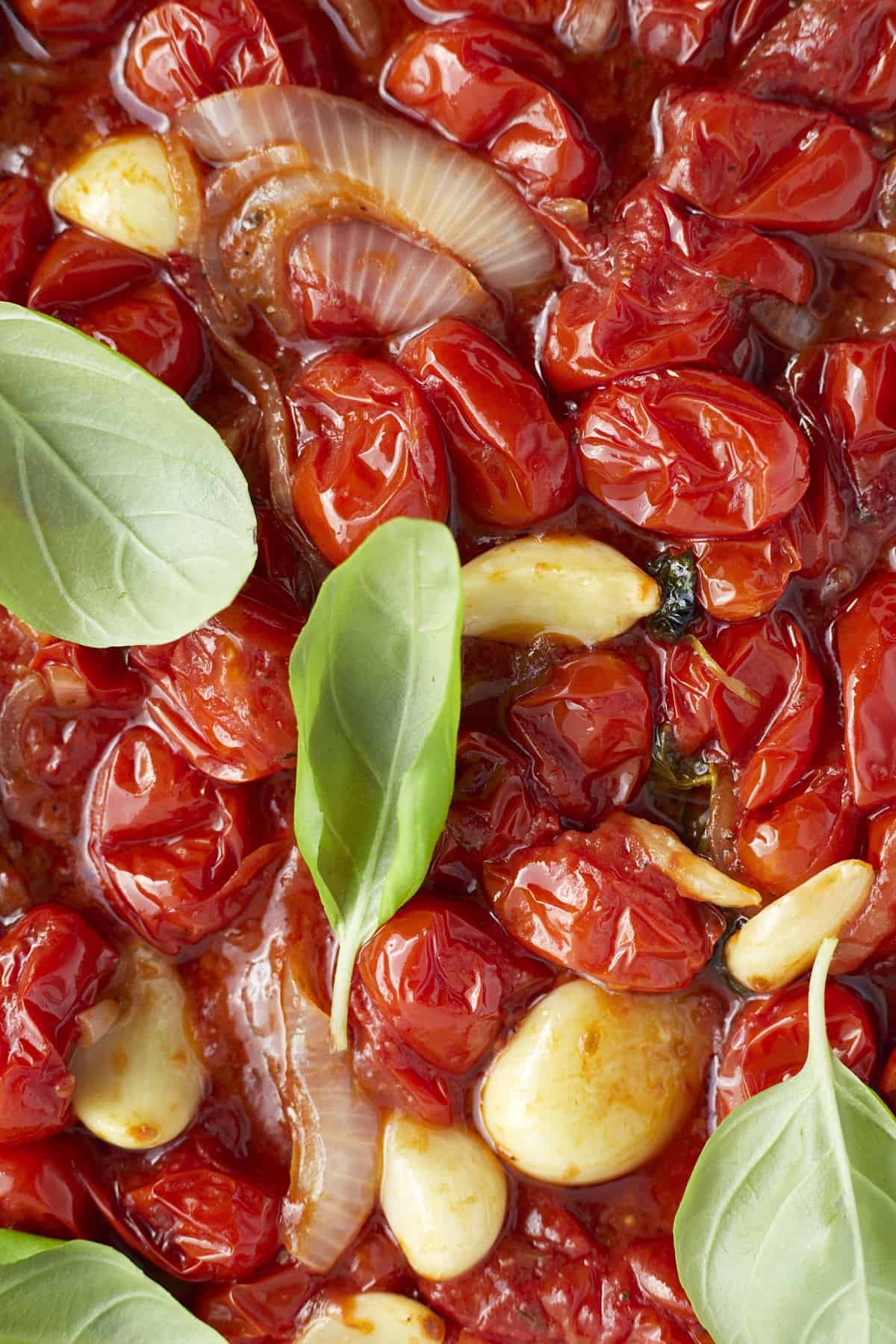 roasted tomatoes, garlic cloves, and onions