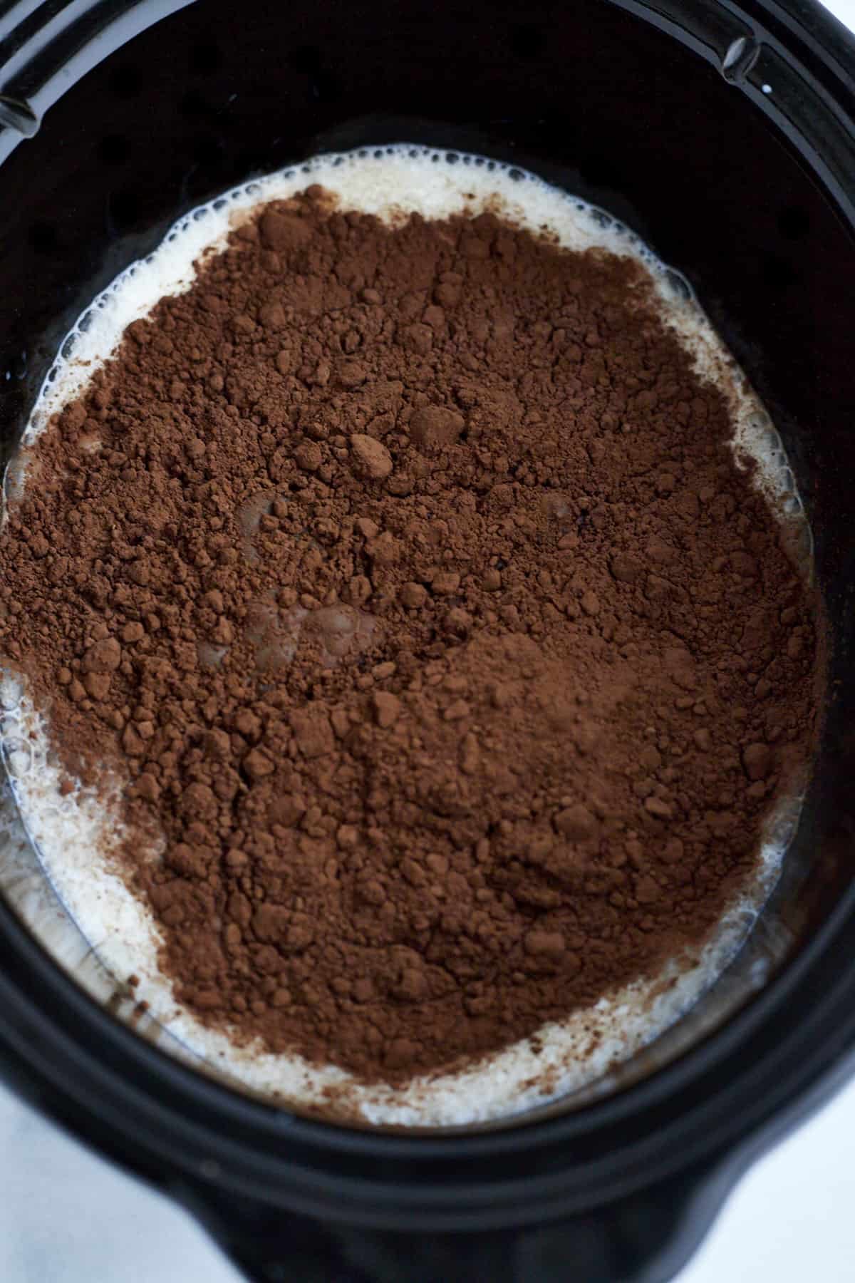 Ingredients to make hot chocolate in a slow cooker.