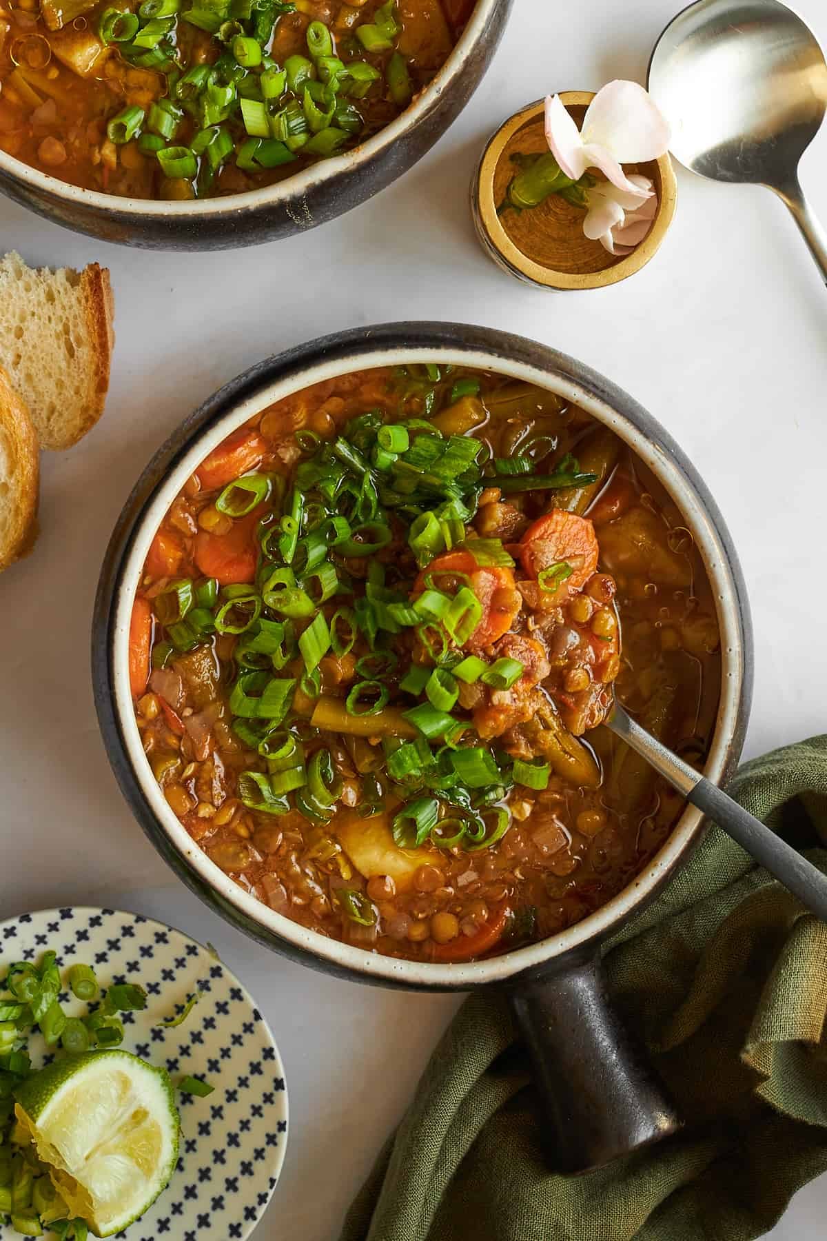 Slow Cooker Lentil Soup at the Table