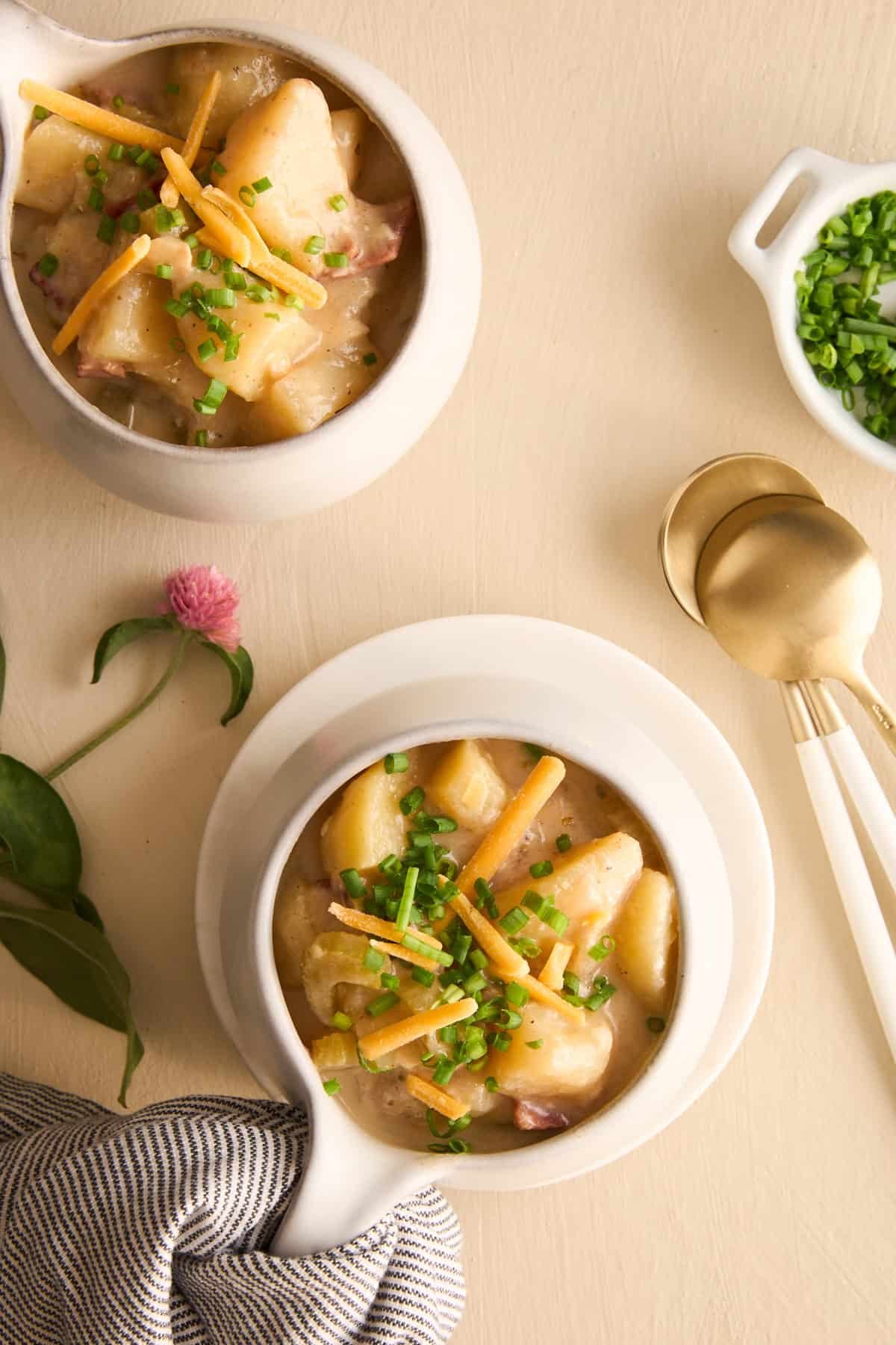 Crockpot Potato Soup at the Table