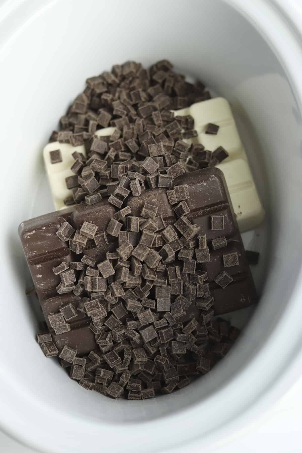 overhead of slow cooker with chocolates