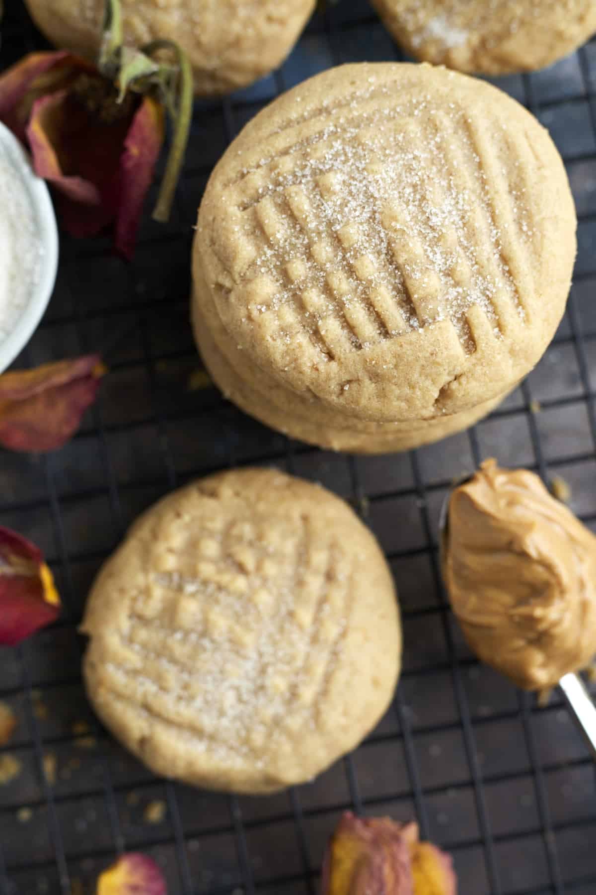 soft peanut butter cookies topped with sugar