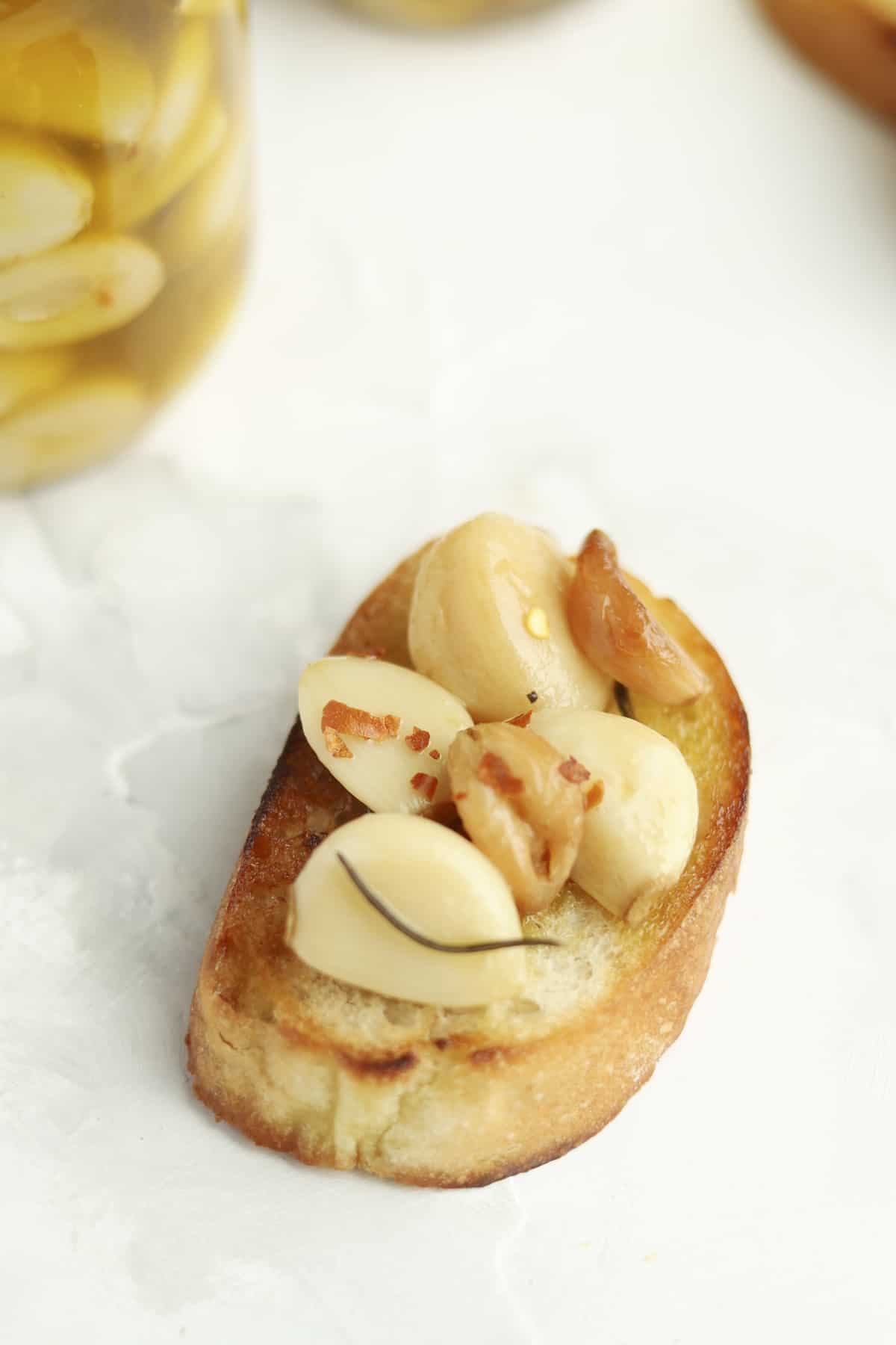 toasted baguette with garlic cloves