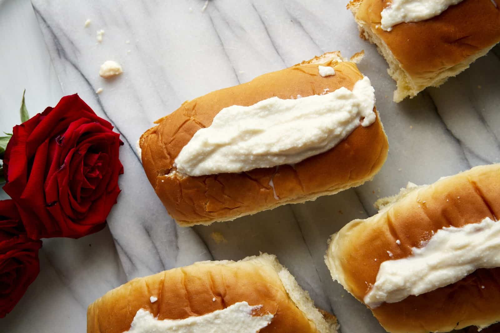 Hawaiian rolls stuffed with a ricotta mixture.