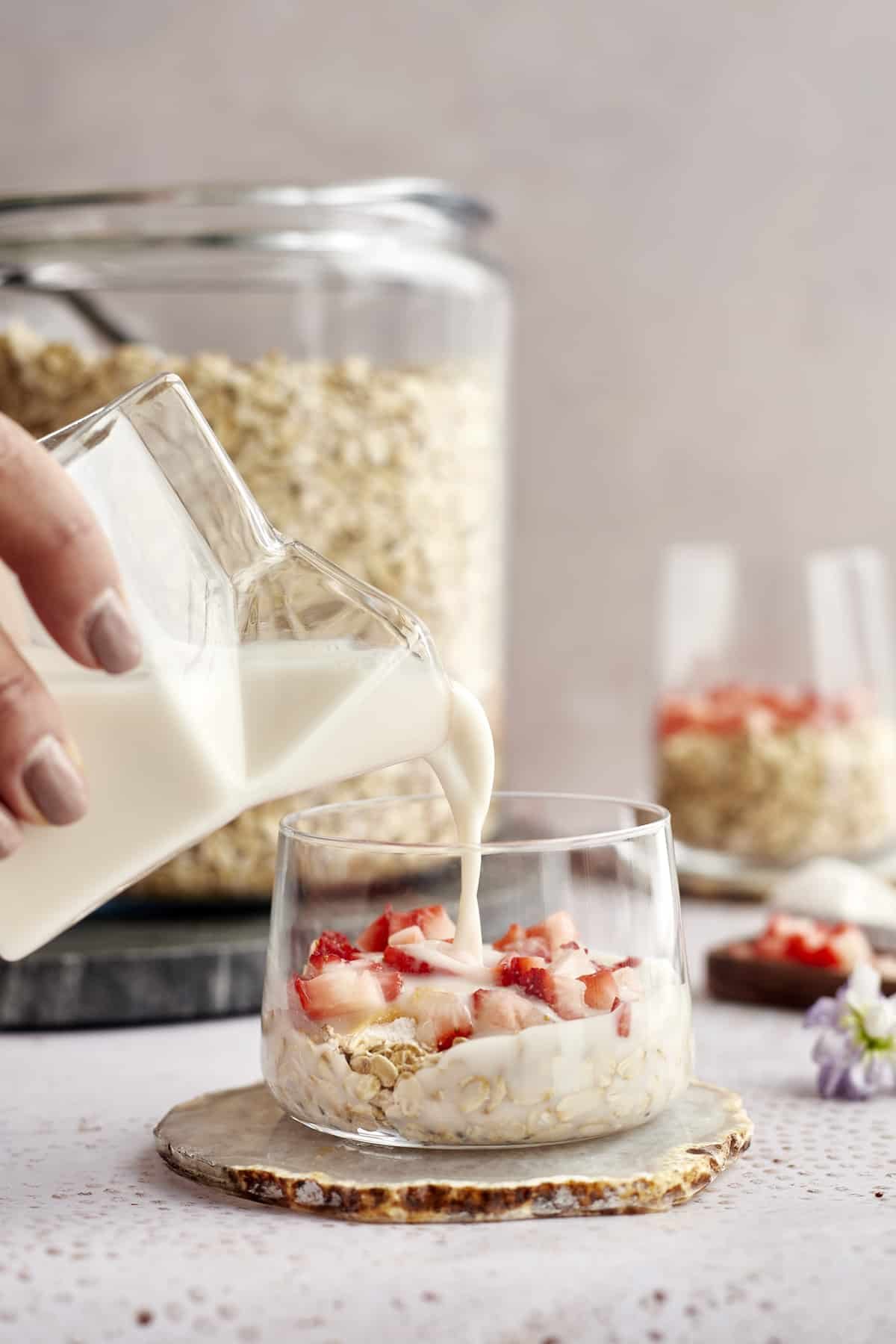 Strawberry Cheesecake Overnight Oats at the Table