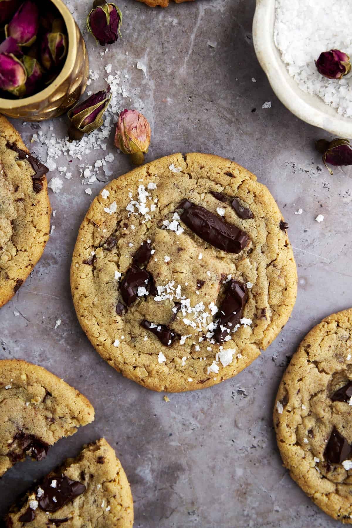 Salted Tahini Chocolate Chip Cookies at the Table