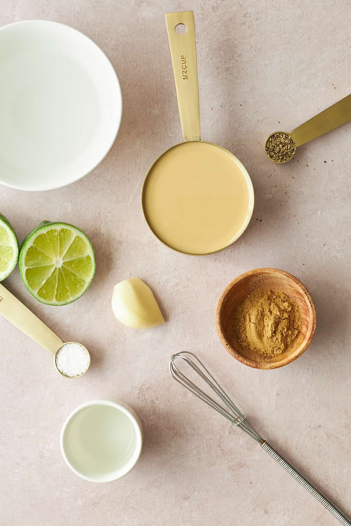 Tahini dressing ingredients.