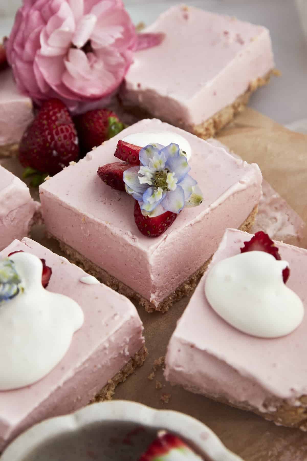 No-Bake Strawberry Cheesecake Bars.