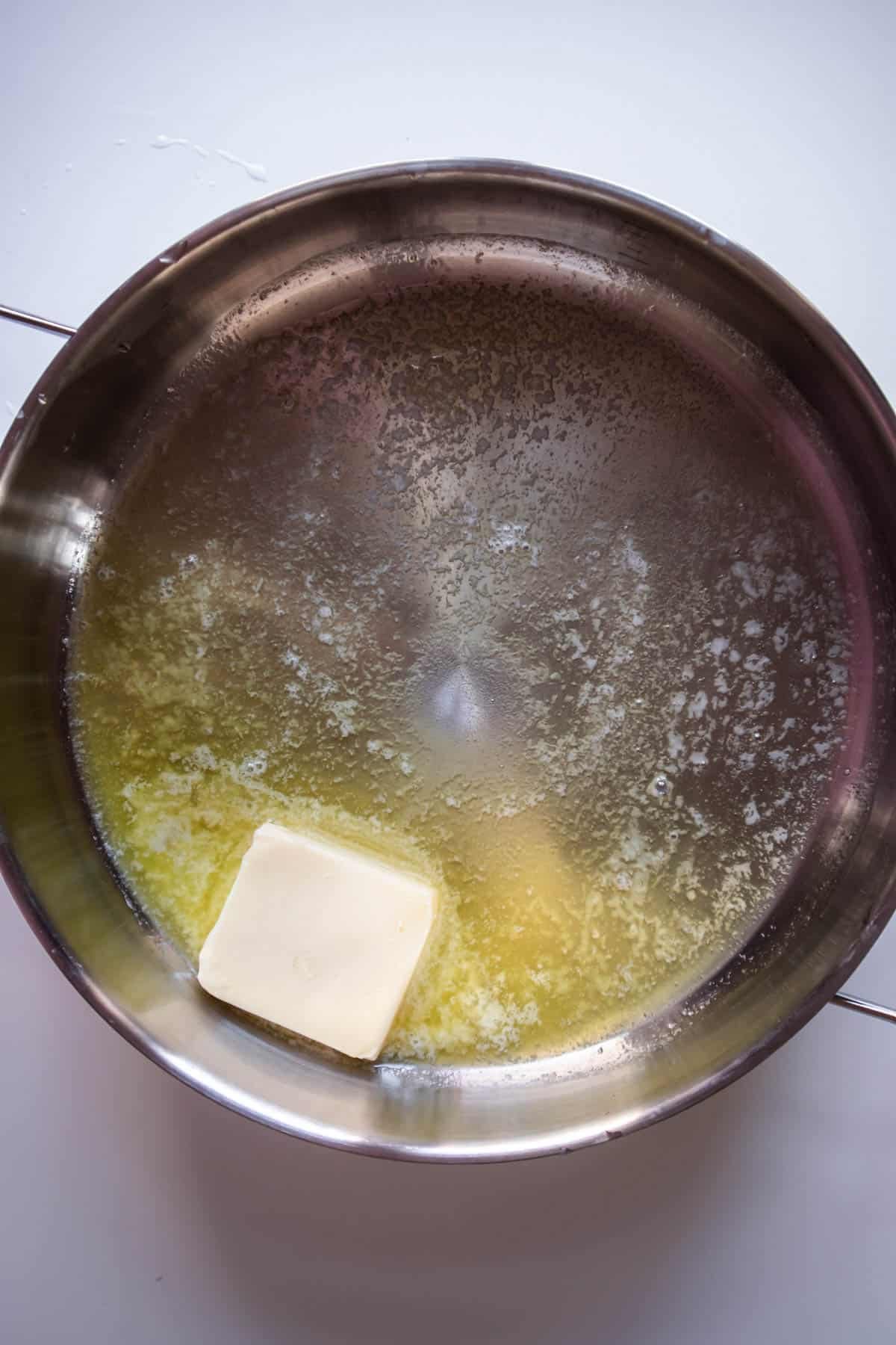 butter melting in a pot.