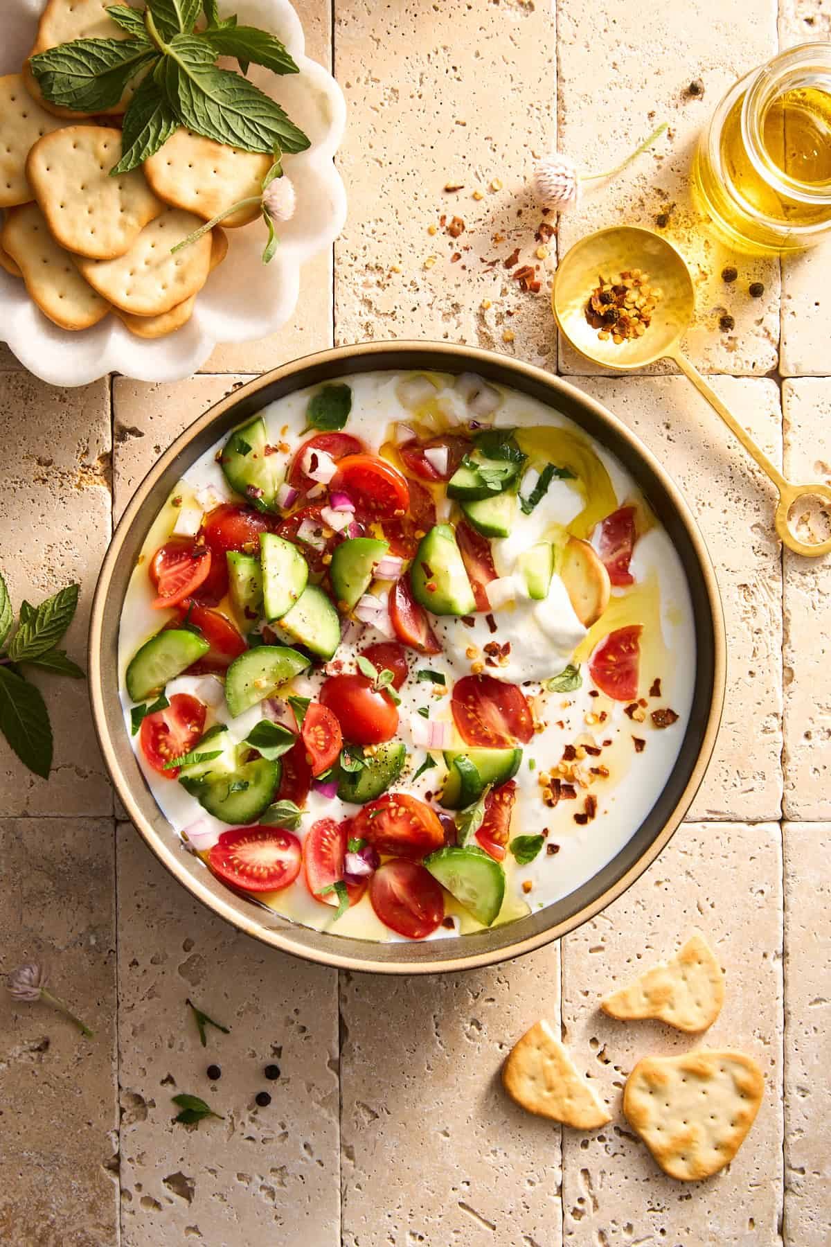 Cucumber & Tomatoes with Cottage Cheese in a bowl.
