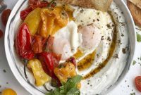 Çilbir Poached Eggs with Roasted Red Peppers and Garlic Yogurt