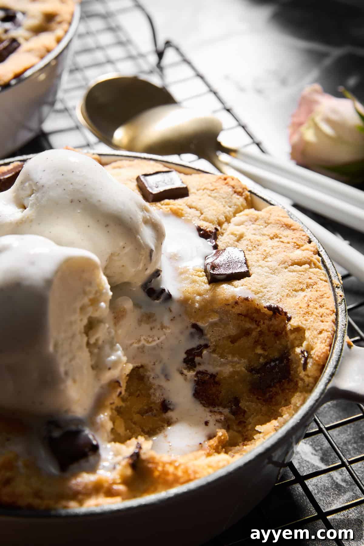 Paleo Chocolate Chip Cookie Skillet with scoop