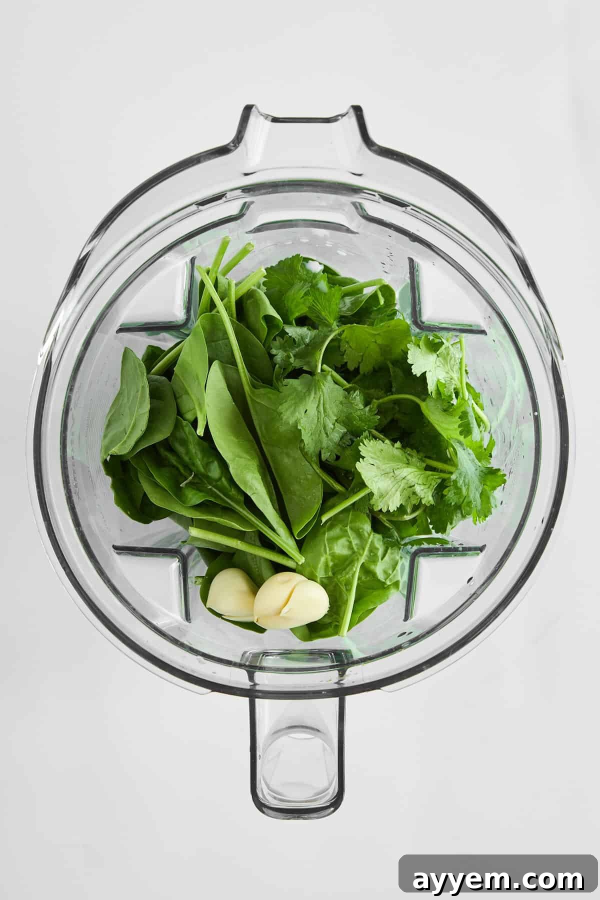 Fresh spinach and parsley, ready to be blended for the green mac and cheese sauce.