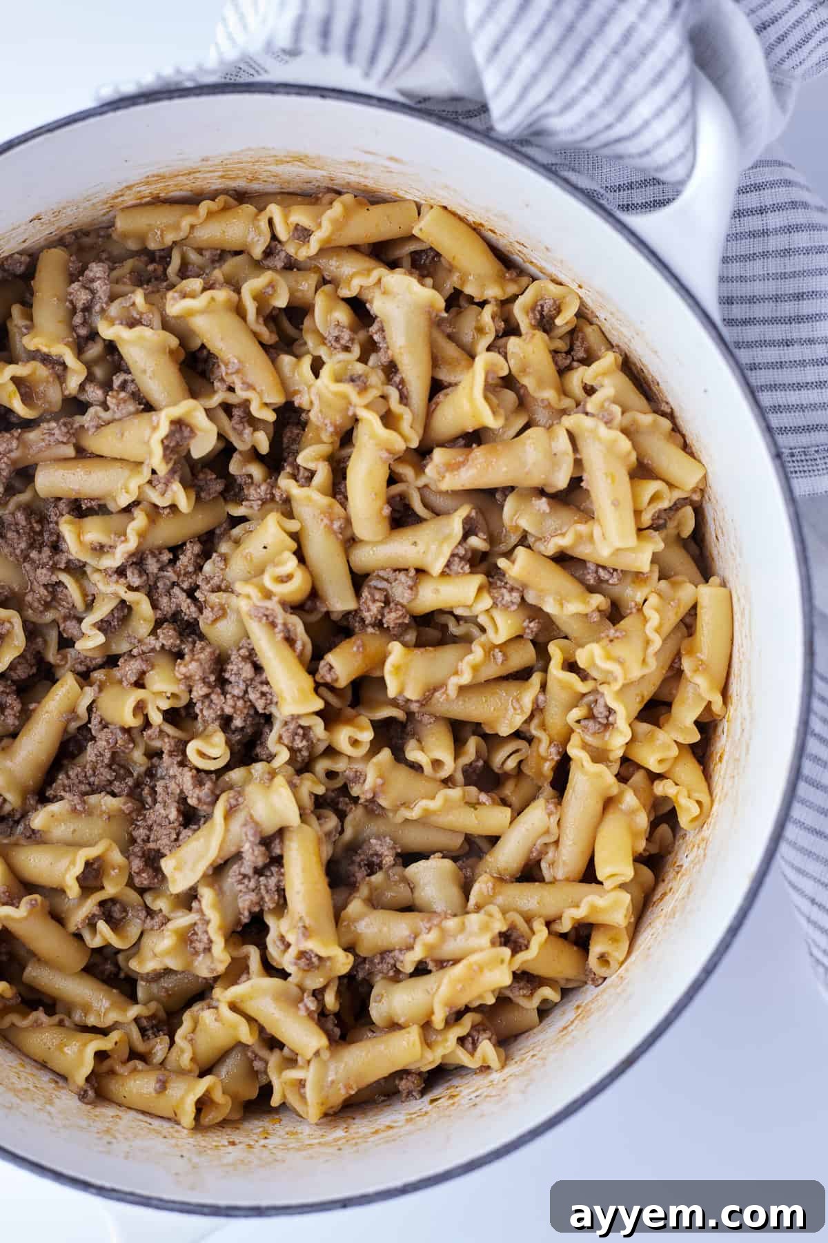 cooked one pot hamburger pasta.