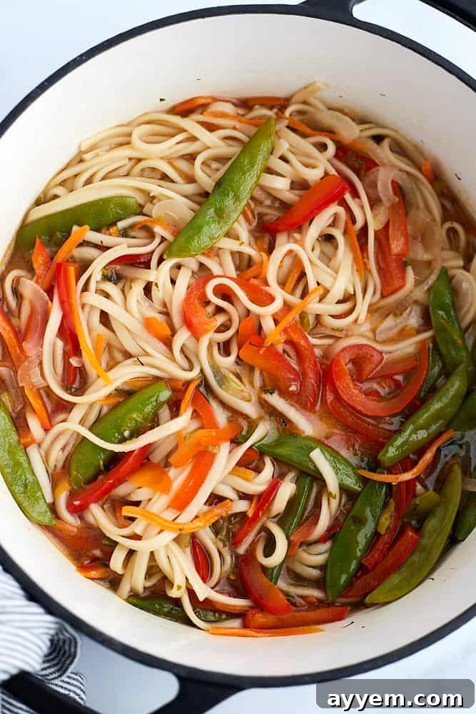 Vegetarian ramen in a pot. 
