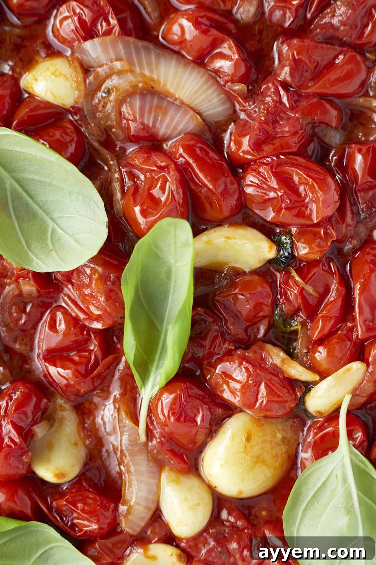 roasted tomatoes, garlic cloves, and onions
