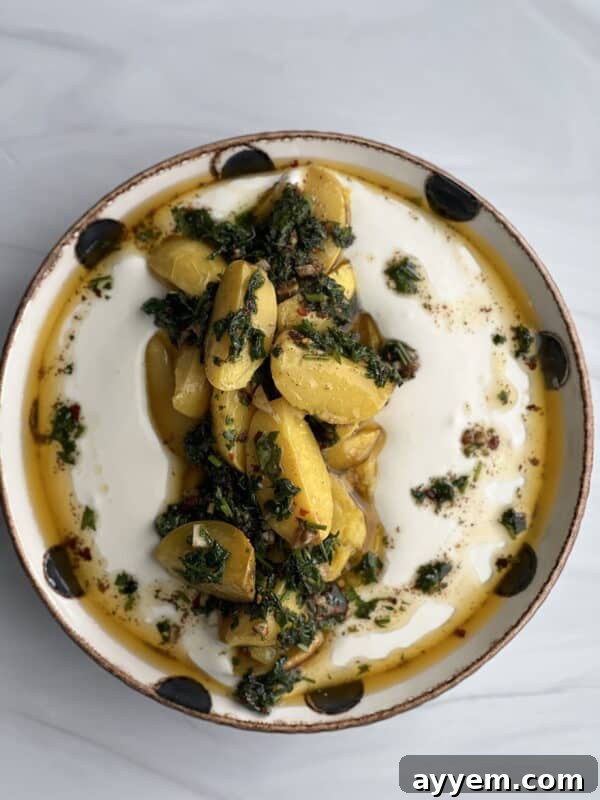 a bowl of whipped feta with spicy Middle Eastern potatoes