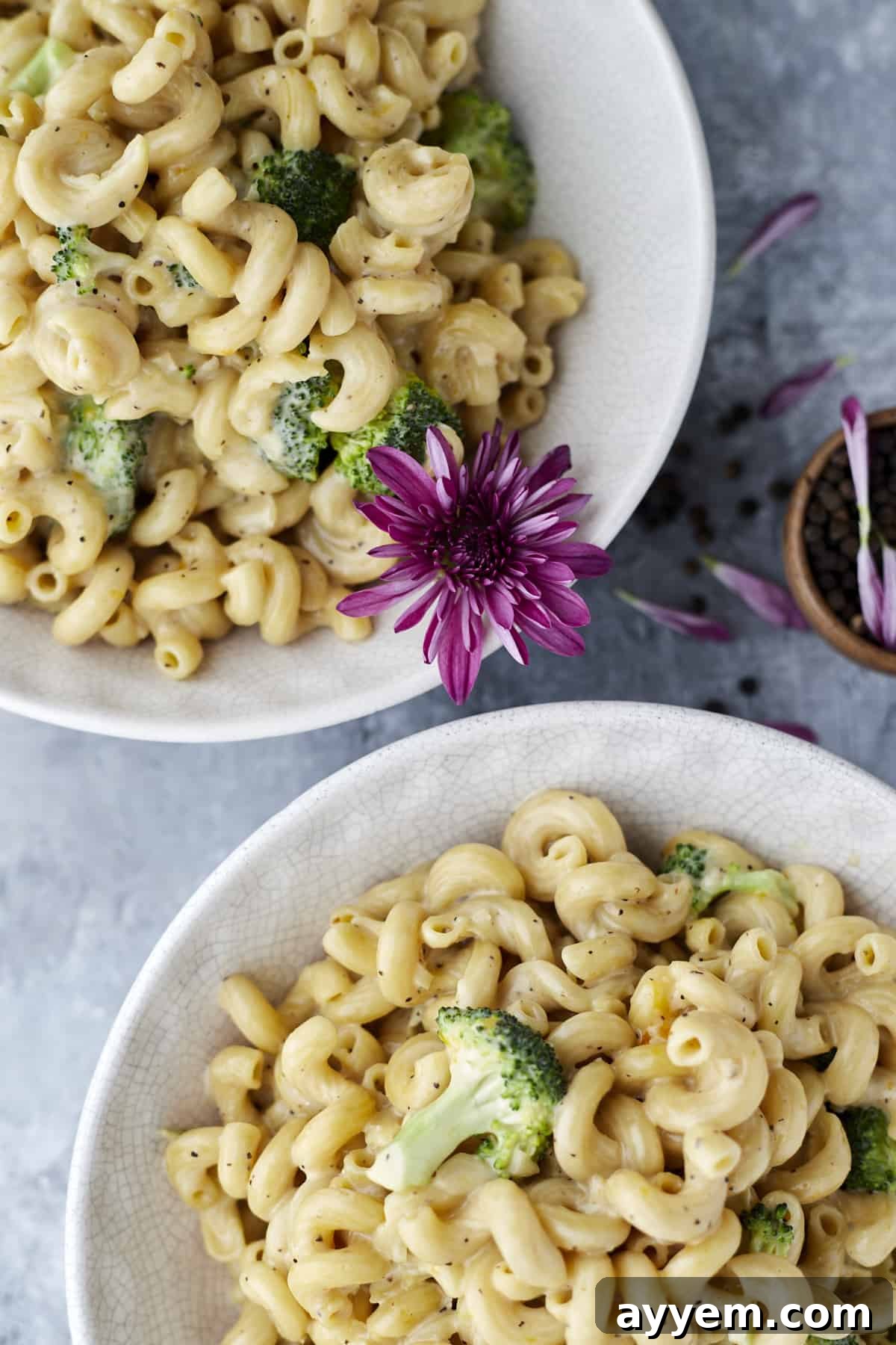 two bowl of one pot broccoli mac and cheese