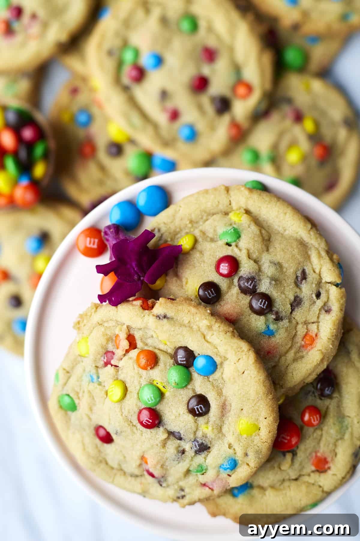 a plate of Easy Soft-Baked M&M Cookie