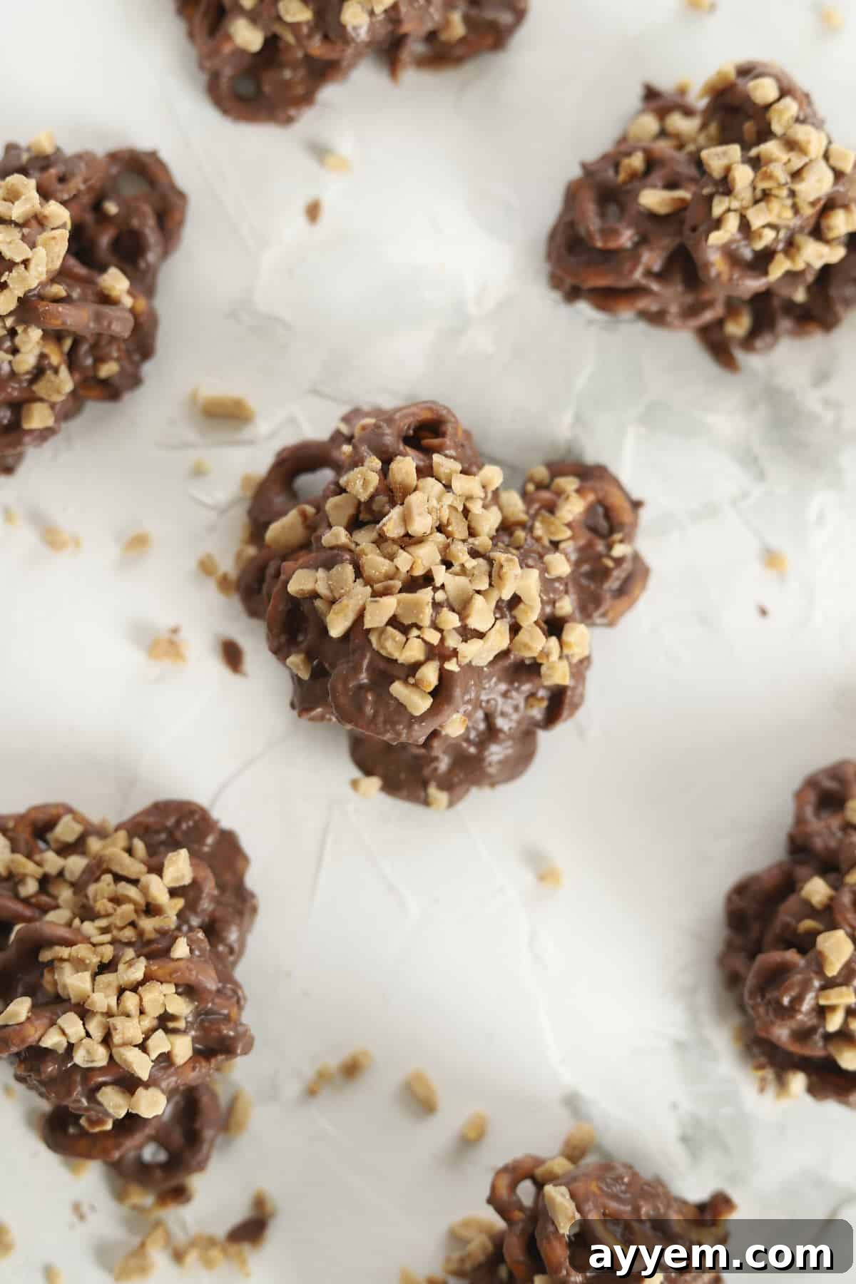 closeup with toffee on parchment paper