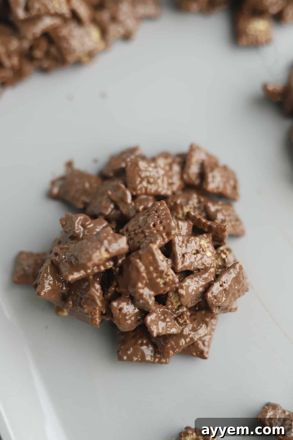 Chocolate-covered cereal and cookies being gently mixed in a slow cooker