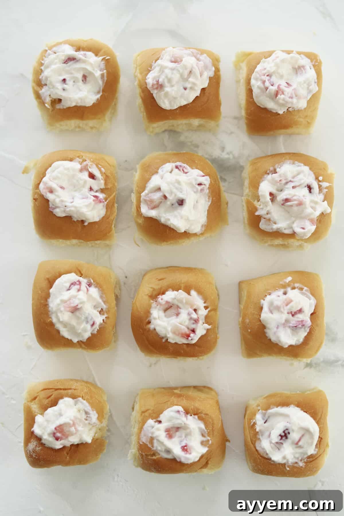 overhead of filled hawaiian rolls