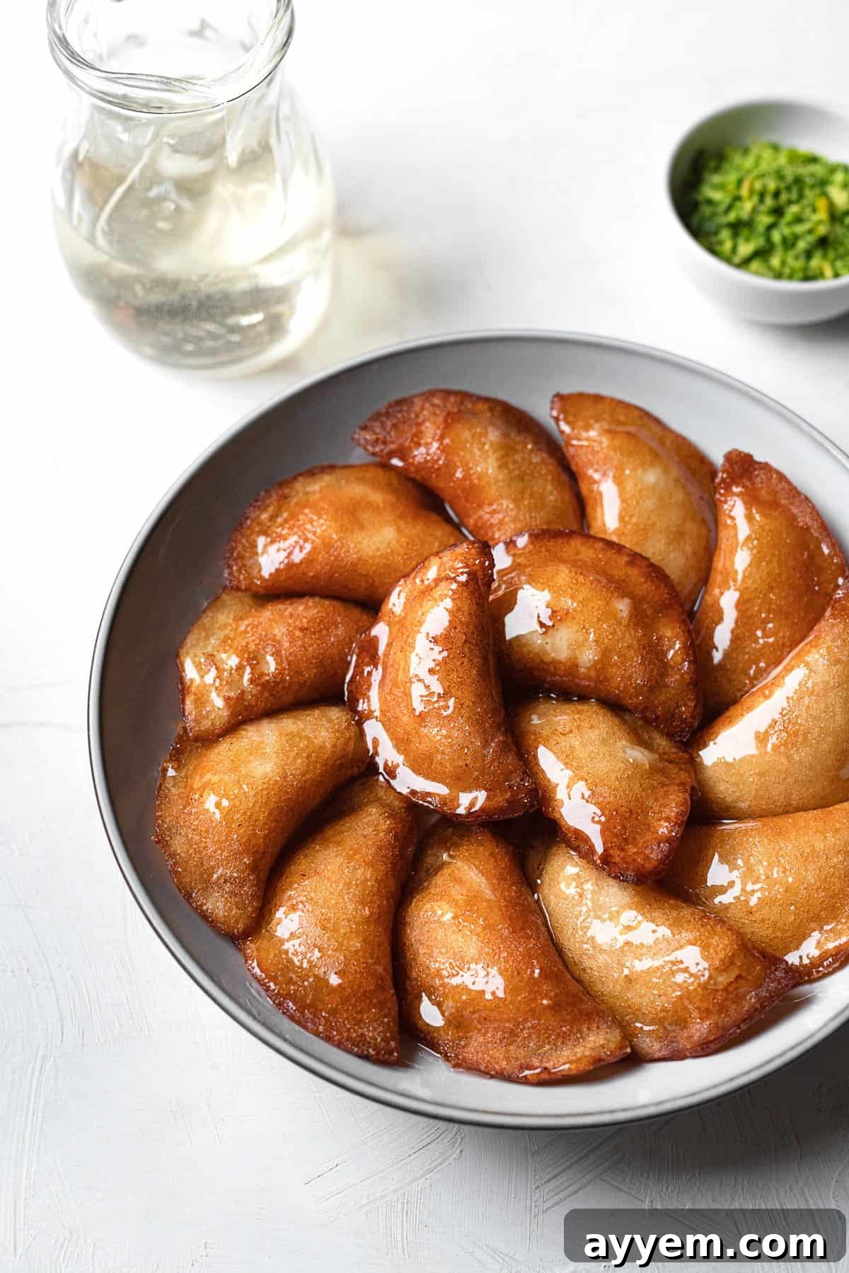 overhead atayef on platter with syrup