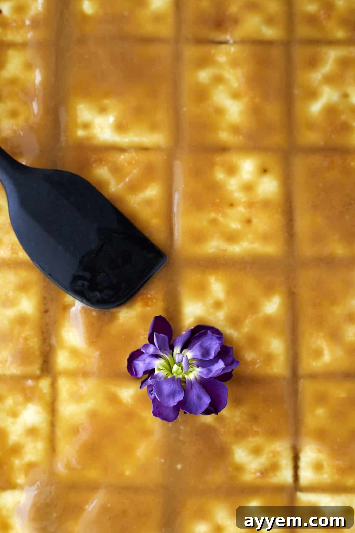 caramel sauce being spread on top of saltine crackers