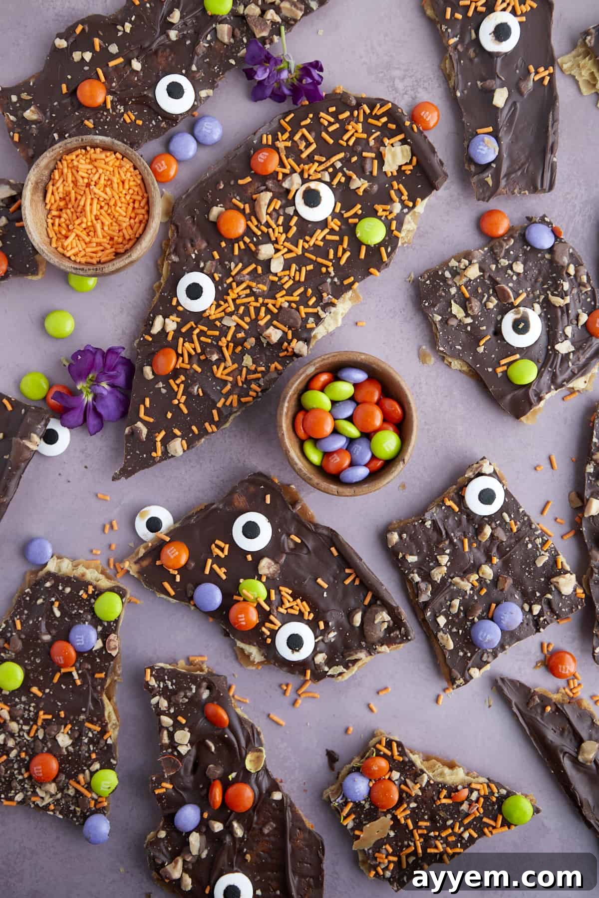 pieces of Halloween saltine crack candy