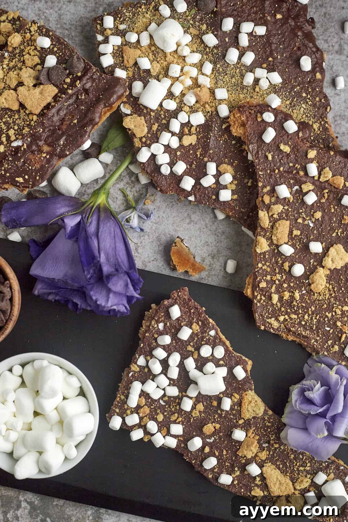Delightful pieces of S'mores Graham Cracker Toffee Bars, perfectly portioned and ready to enjoy. This easy 5-ingredient recipe is ideal for holiday treats or everyday indulgence.