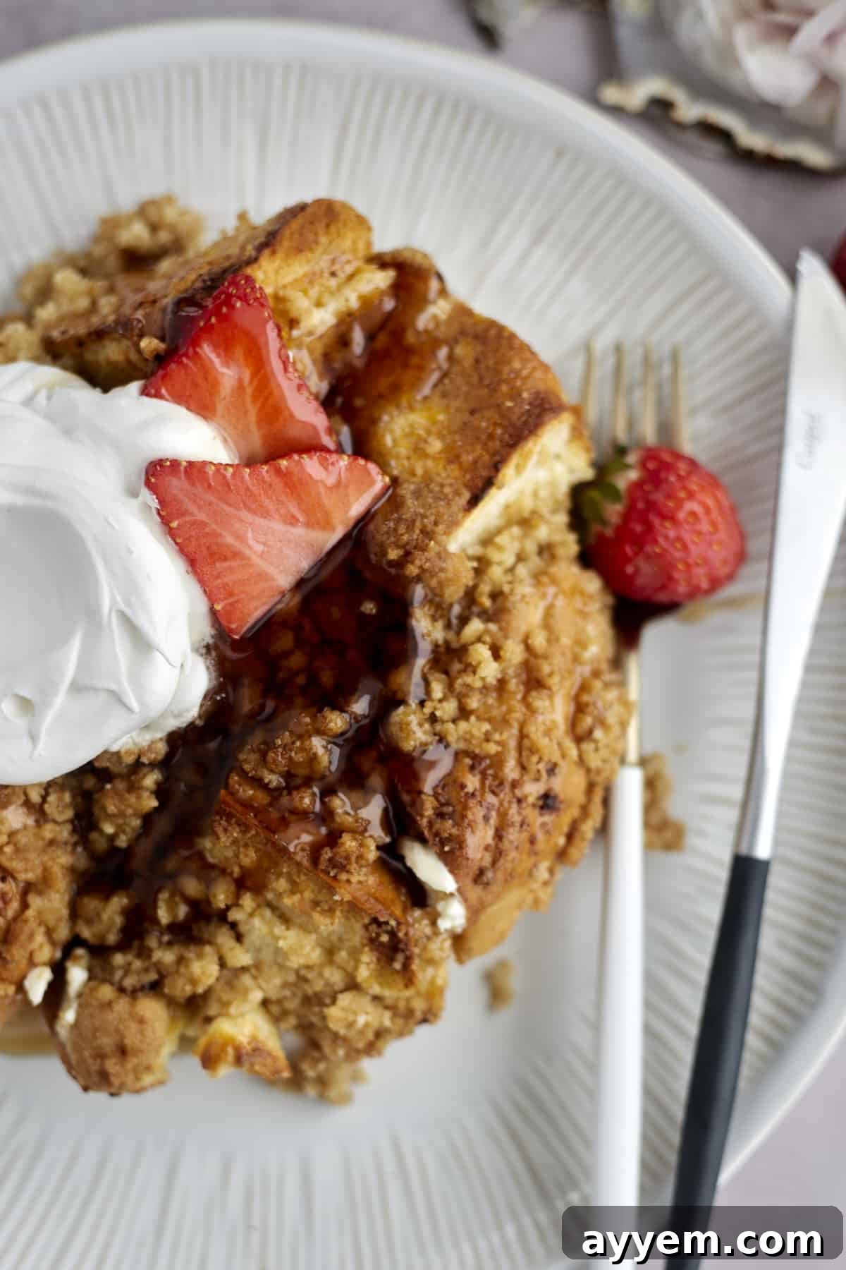 Cinnamon Crunch Bagel French Toast Casserole, a delightful breakfast fusion.