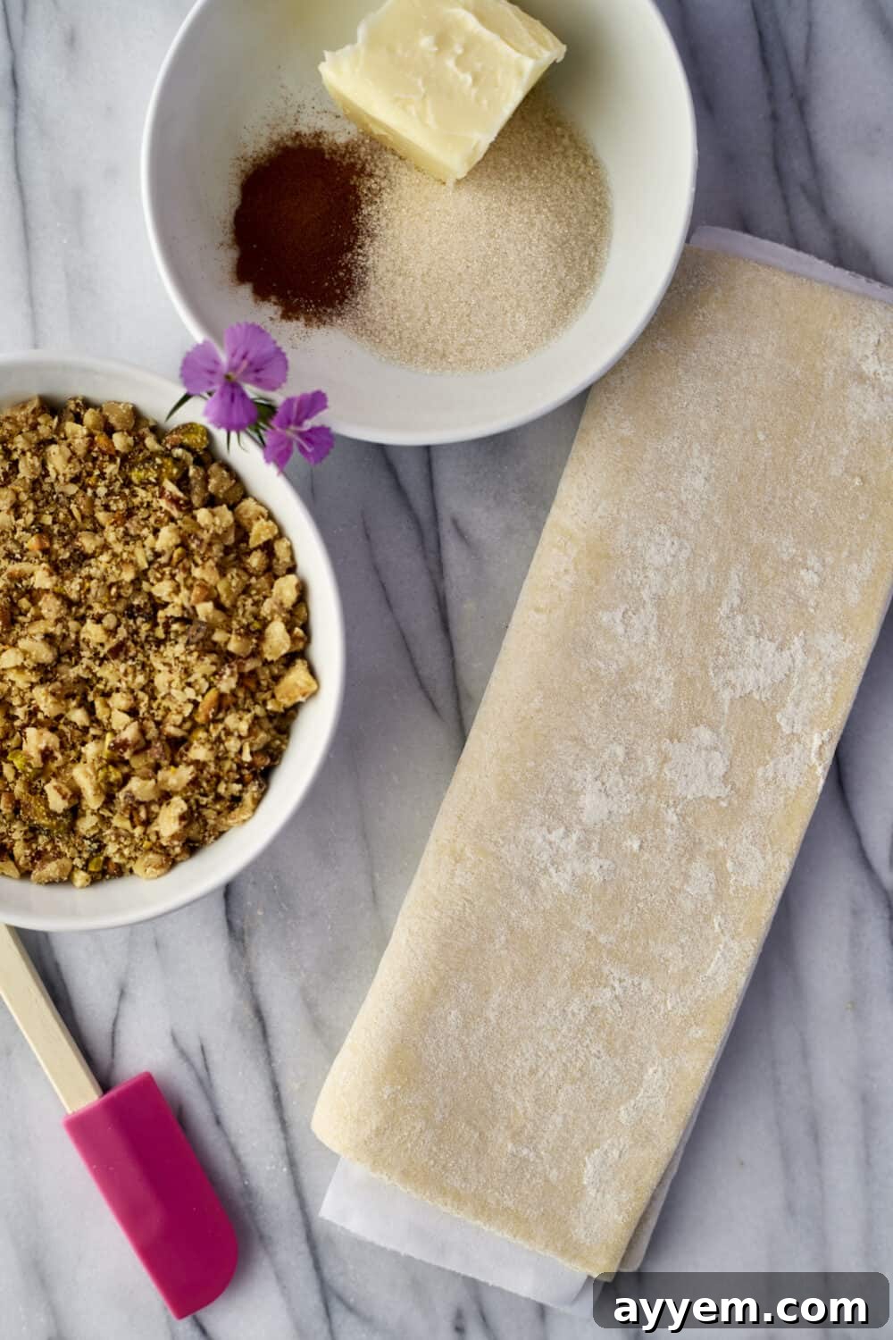 Preparation step 1: Puff pastry sheet laid out.