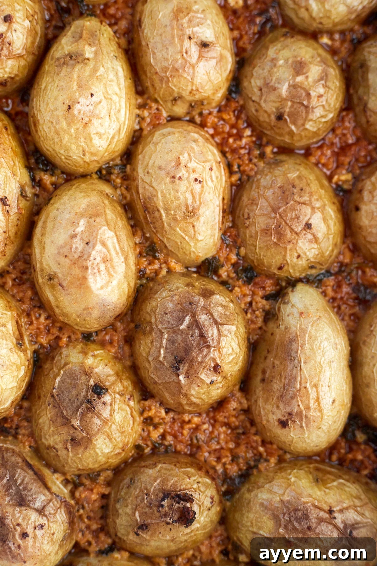 Scoring the halved potatoes before baking for extra crispiness