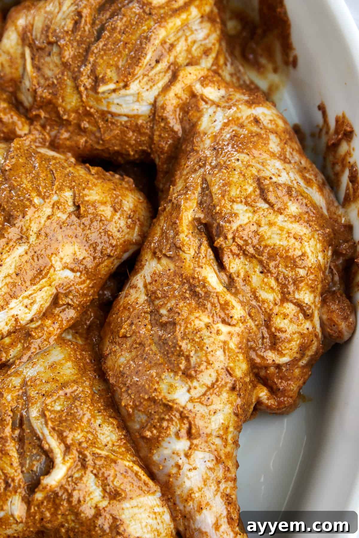 raw chicken marinading in tandoori sauce