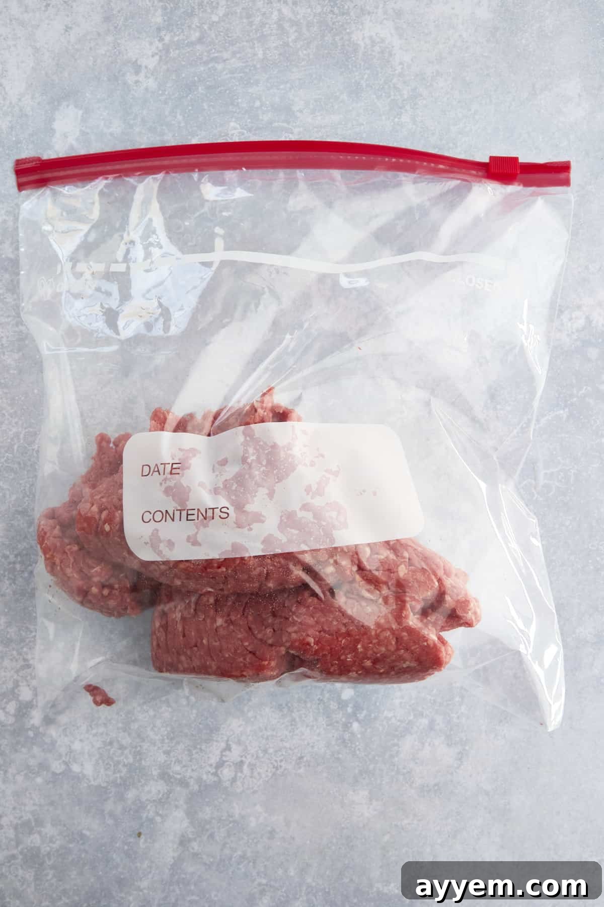 1 pound of raw ground beef in a sealable bag. 