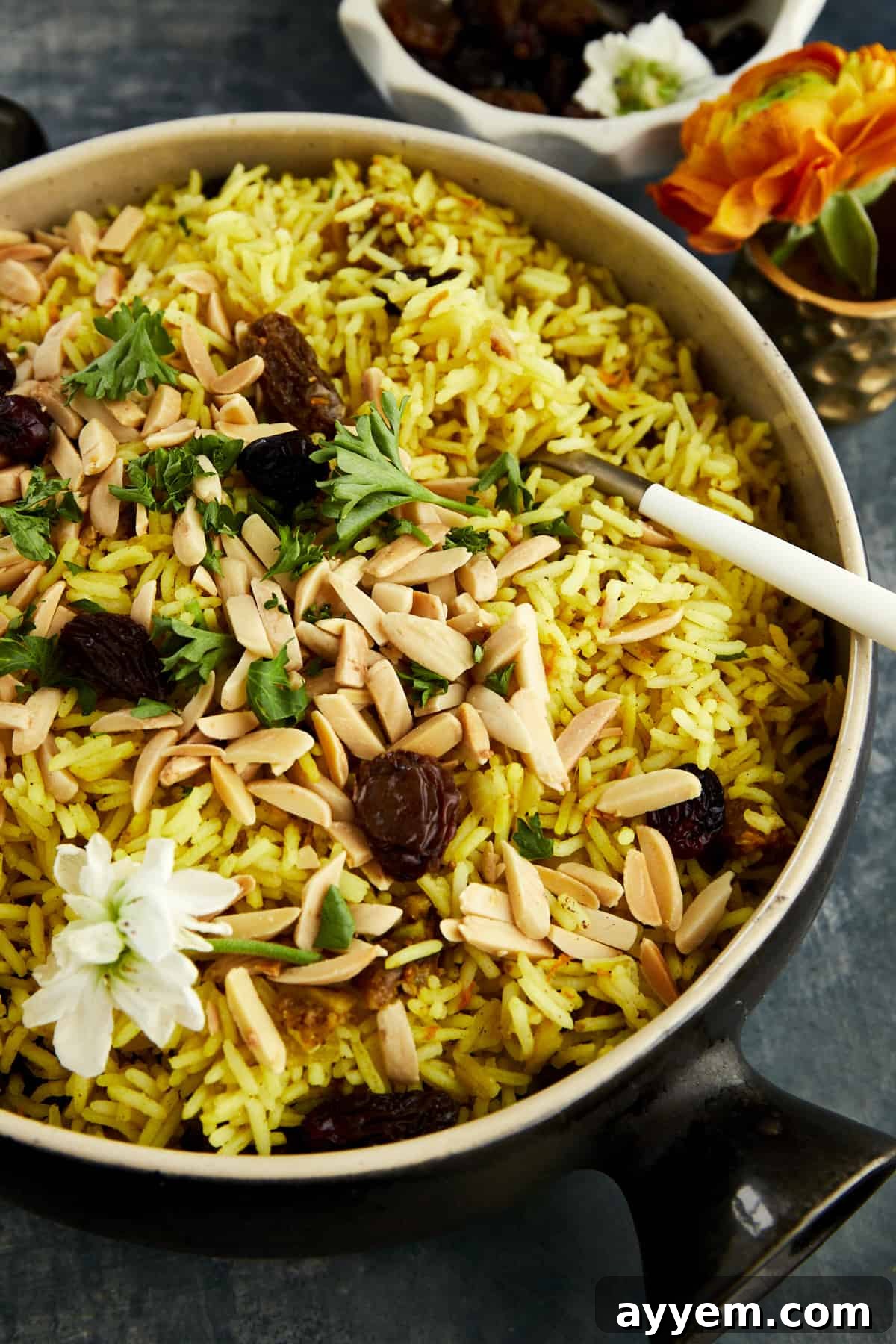 Easter Feast Over 25 Essential Recipes for All Your Celebrations 13 A beautifully presented pot of Persian jeweled rice, adorned with colorful dried fruits and nuts, promising an aromatic and flavorful side dish for special occasions.