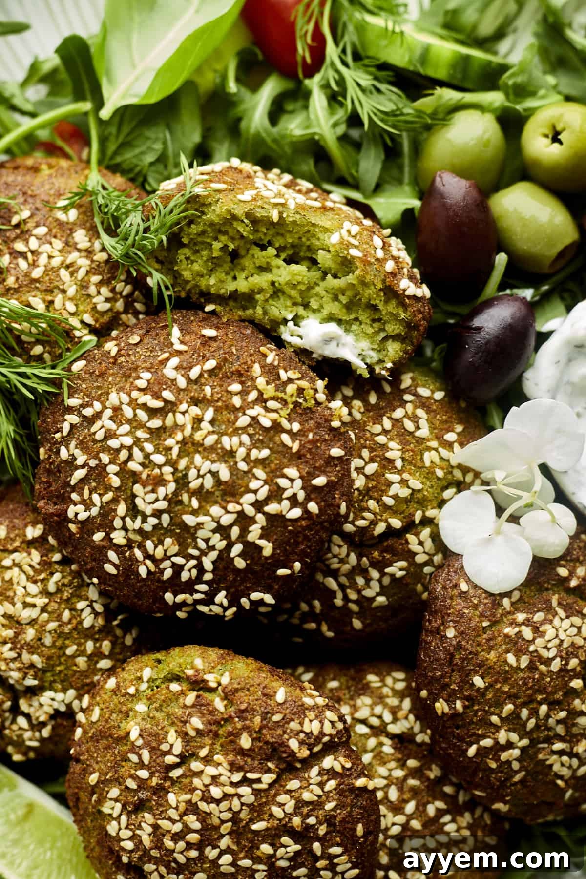Easter Feast Over 25 Essential Recipes for All Your Celebrations 7 Perfectly golden falafel balls, lightly sprinkled with white sesame seeds, presented in a rustic bowl, ready to be served as a flavorful and satisfying Easter appetizer.